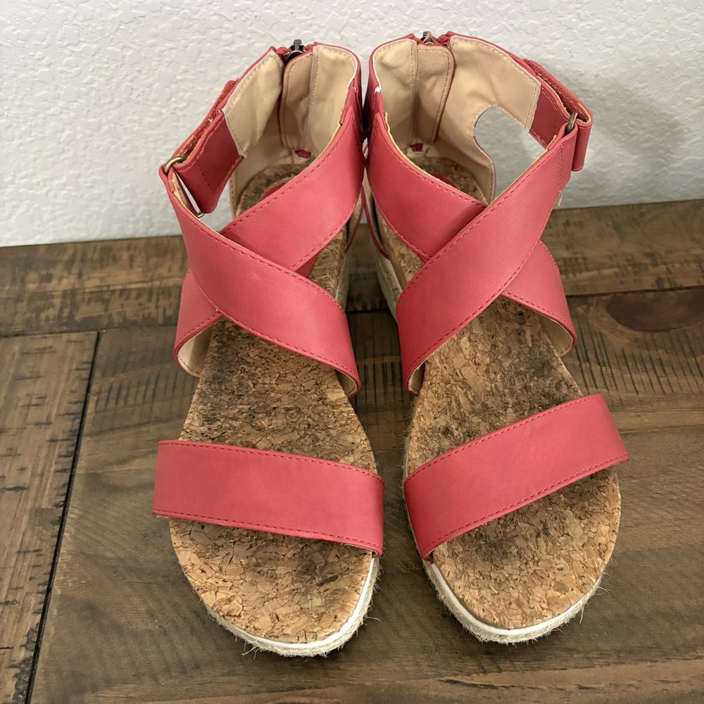 Adrienne Vittadini Womens Red Wedge Sandals Zip Back Espadrille Cork Size 8.5